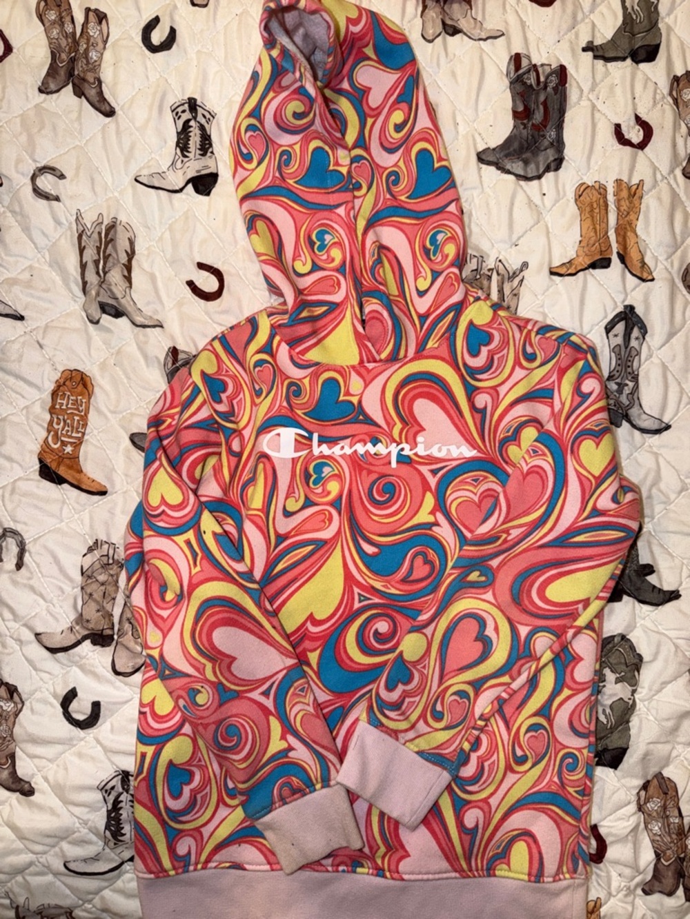 Champion Pink Multi-Color Swirl Heart Hoodie